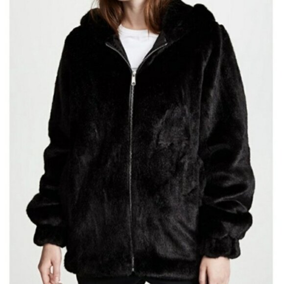 Helmut Lang Oversized Black Faux Mink Bomber Zipper Front Elastic Cuffs Size XS - Picture 3 of 14